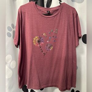 SHEIN Curve, Paw Print Dandelion Tee, Burgundy Color, Size 2XL